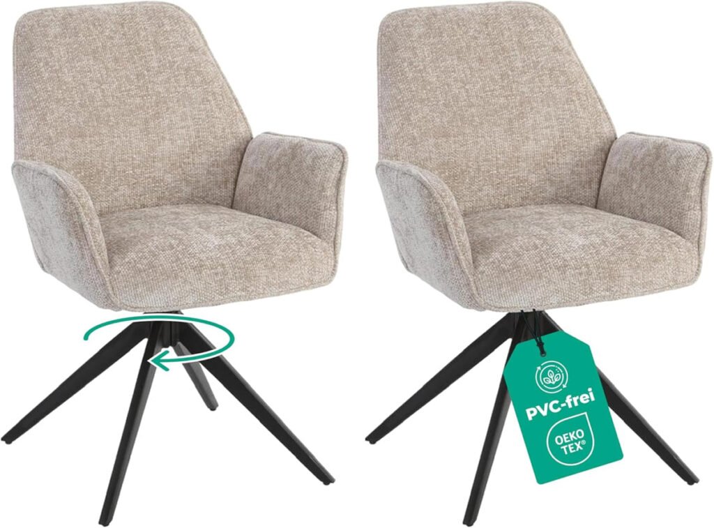 Esszimmerstuhl Beige 360° Drehbar – Chenille – Produktansicht