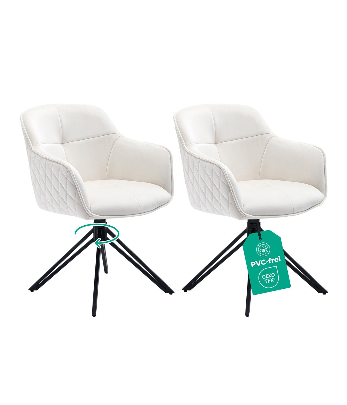 Esszimmerstuhl Beige 360° Drehbar – Samt – Produktansicht