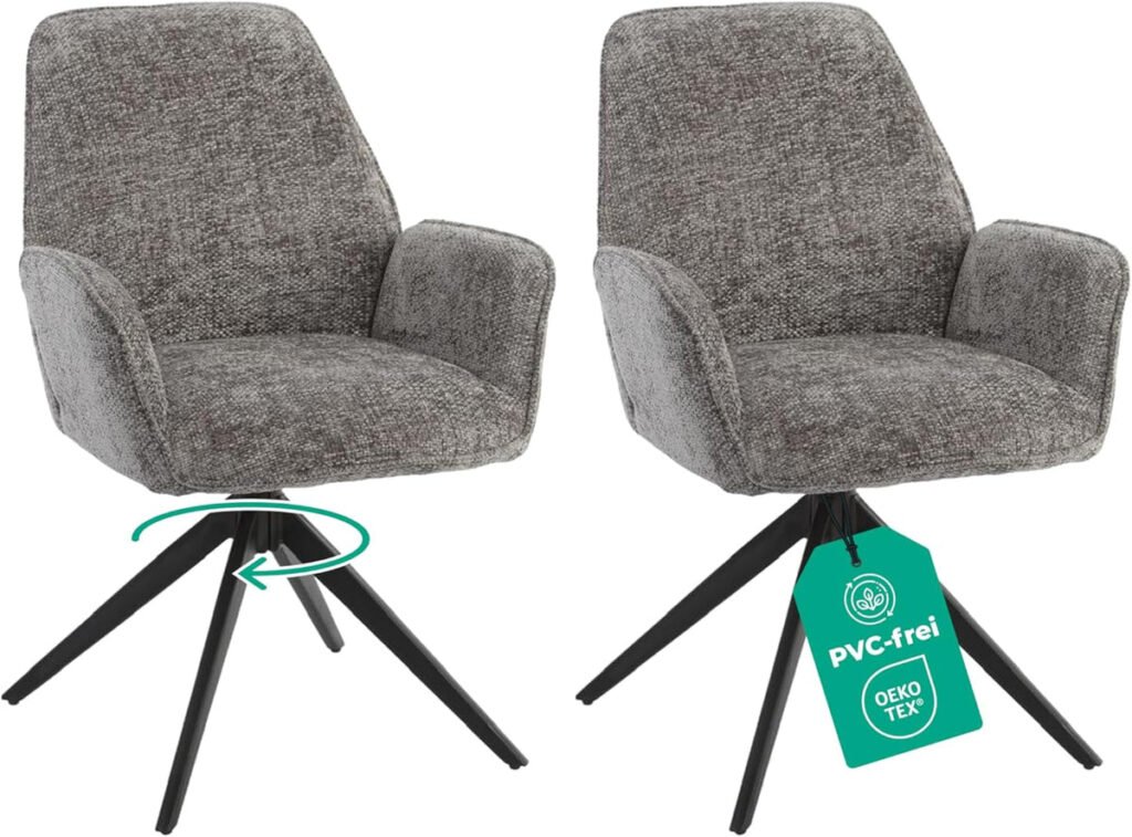Esszimmerstuhl Dunkelgrau 360° Drehbar – Chenille – Produktansicht